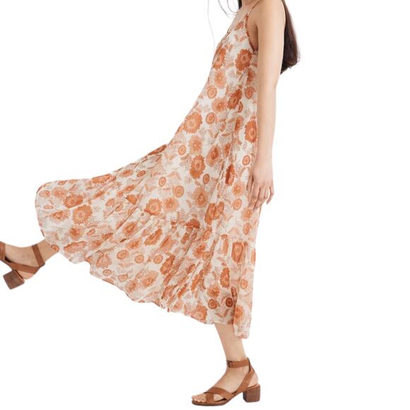 Madewell Dresses & Skirts - New Women’s Madewell Scoop-Back Cami Midi in Metallic Gathered Blooms Size S